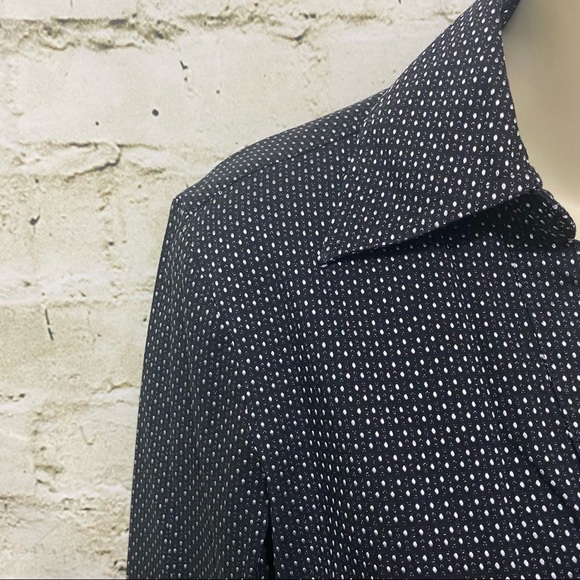 Express Black White Polka Dot V Neck Button Up Shirt - Picture 2 of 5